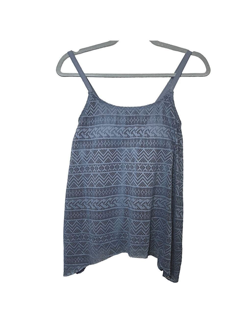 Crochet Mesh Tankini Gray Padded bra Ajust Strap Nylon Lining Beach Swim Top M